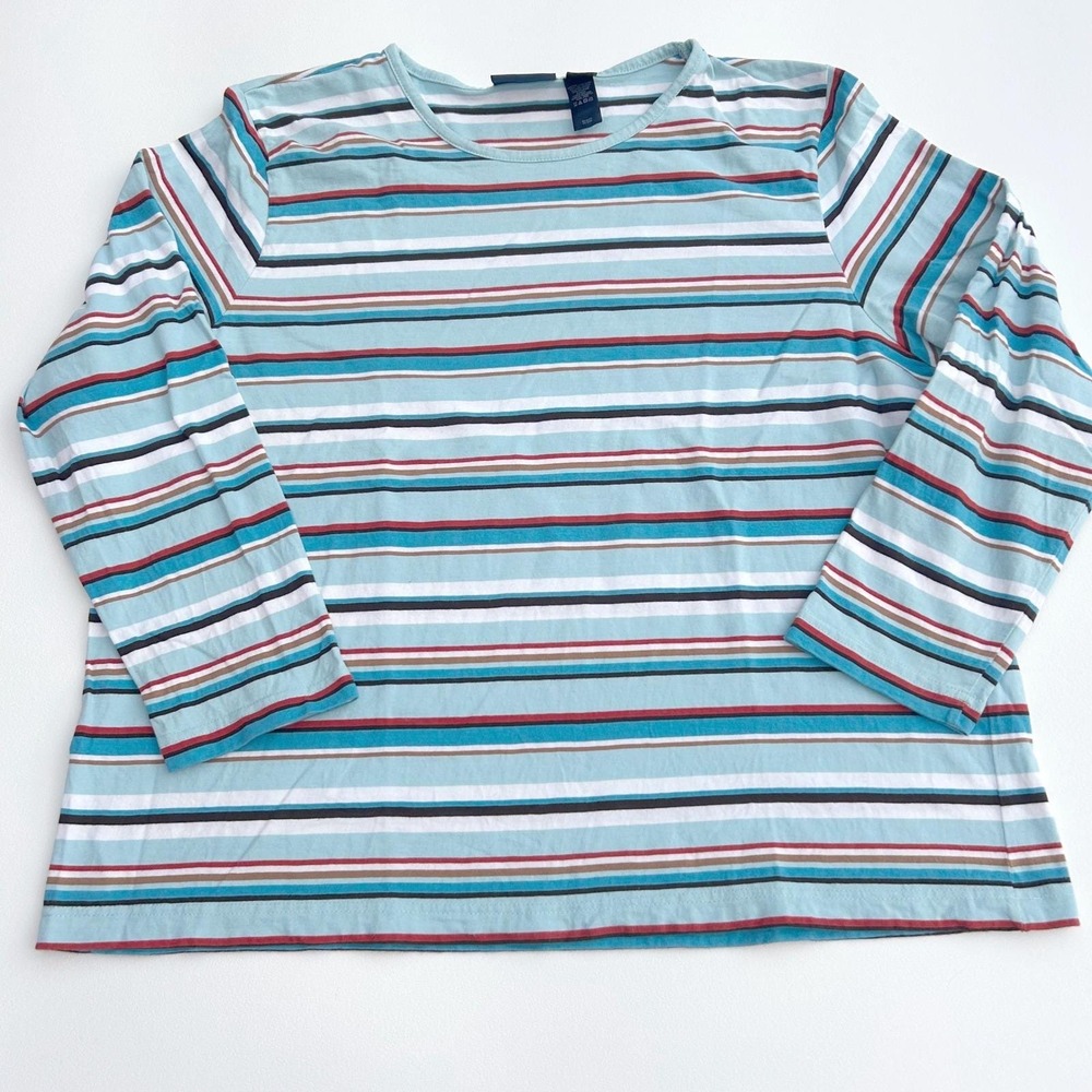 Crazy Horse Coastal Grandma Striped Tee Preppy Y2K Casual Long Sleeve Top 2X